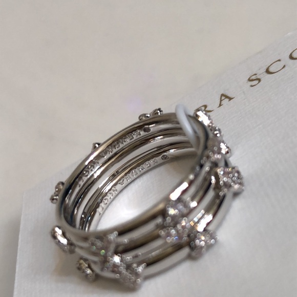 Kendra Scott Silver Tone Haven Heart 3PC Stackable Ring Set Size 7 Crystal NWT - Picture 12 of 16